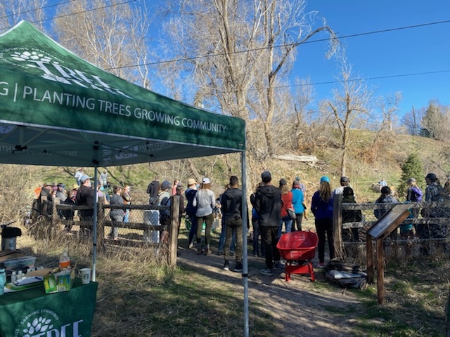 Group of people volunteering outside